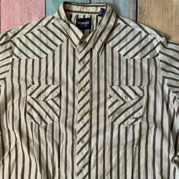 Wrangler work shirt plus size striped snap button long sleeve shirt - Picture 2 of 8